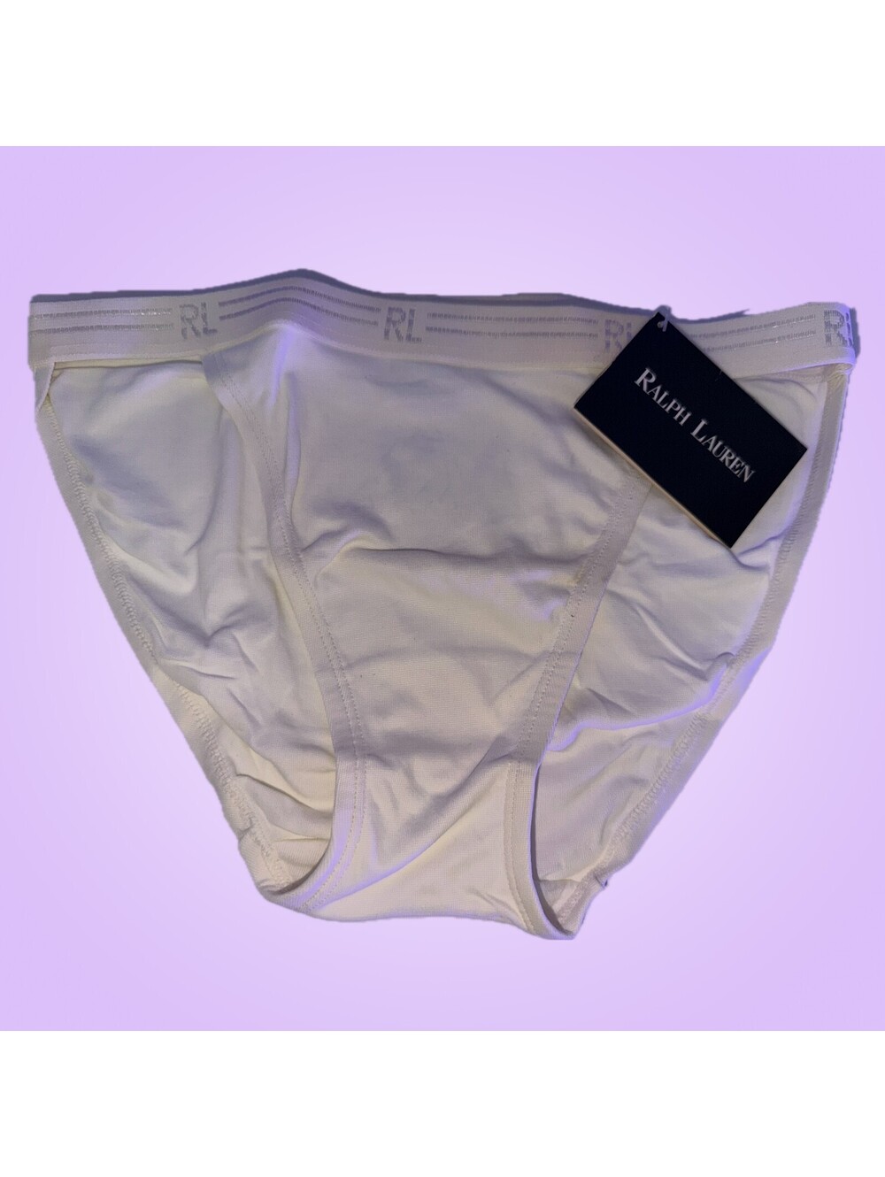 New Ralph Lauren White Logo Elastic Waistband Brief Panties Medium NWT